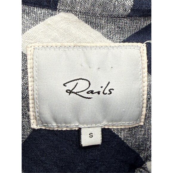 Rails x Free People Charli Linen Blend Plaid Shirt Navy Blue Size S - Picture 6 of 11